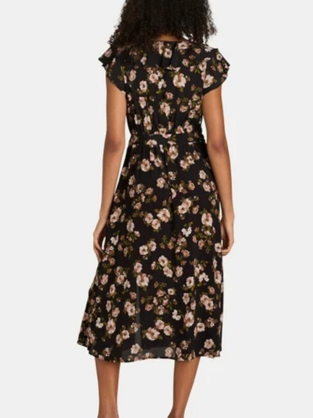 Black Floral Ruffle Midi Dress - Women's size XXL 20 - Picture 3 of 11